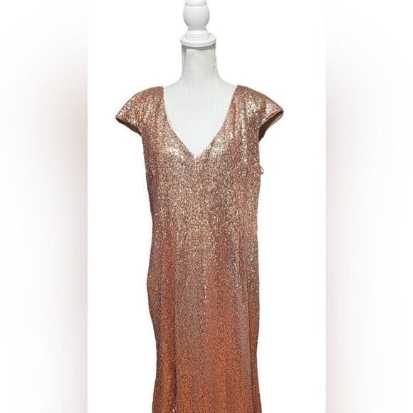 Theia | Kaylee Rose Gold Sequin Gown - Picture 2 of 9